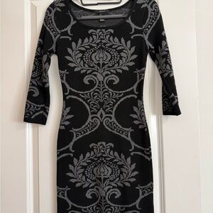 Black & Gray Damask Sweater Dress